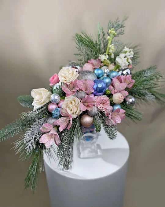 Christmas vase arrangement for table Snow-Kissed Grace