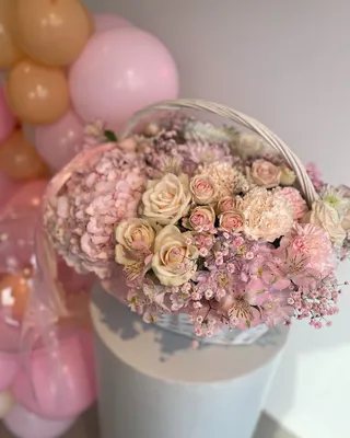 Flower basket arrangement Pink Meadow delivery in Dubai