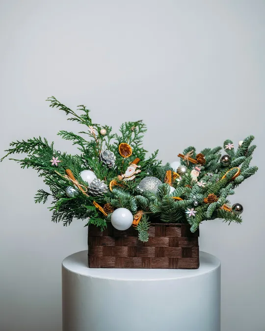 Christmas box arrangement Silver lights