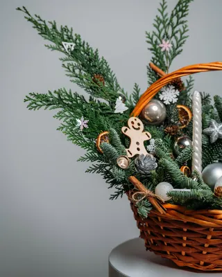 Basket Christmas arrangement Silver lights