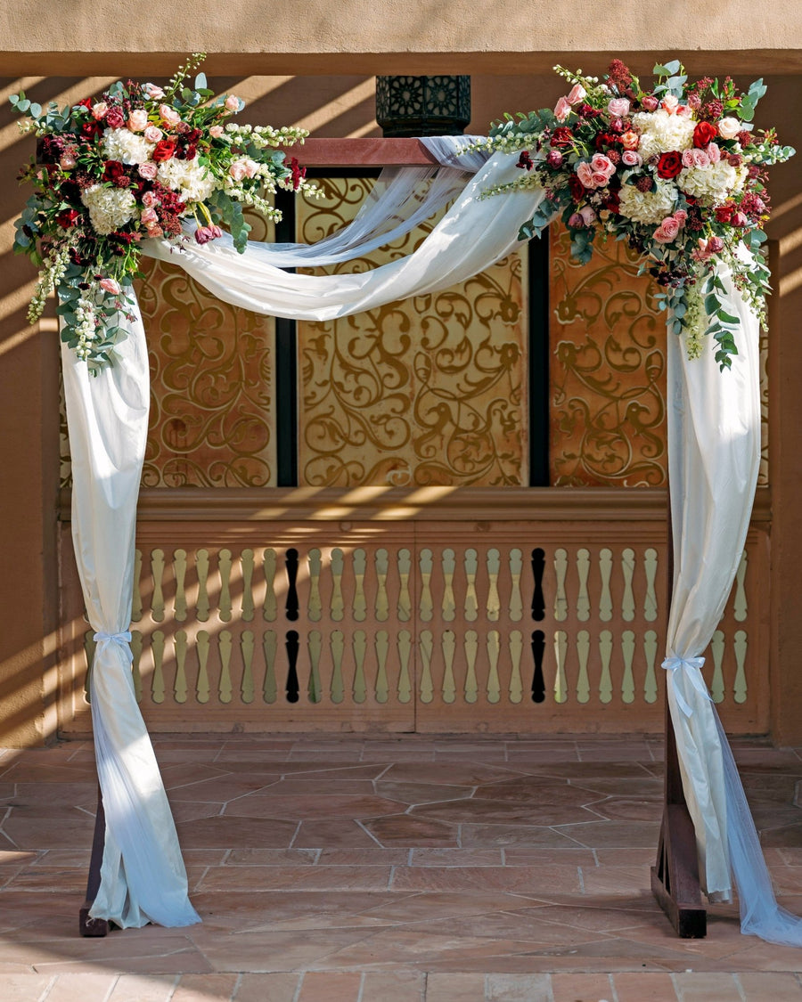 Burdundy touch wedding arch - DJ flowers