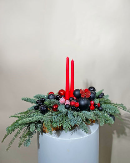 Christmas table centerpiece Red and Black Enchantment - DJ flowers