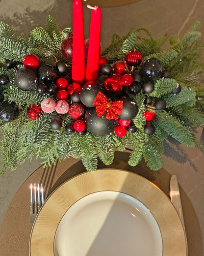Christmas table centerpiece Red and Black Enchantment - DJ flowers