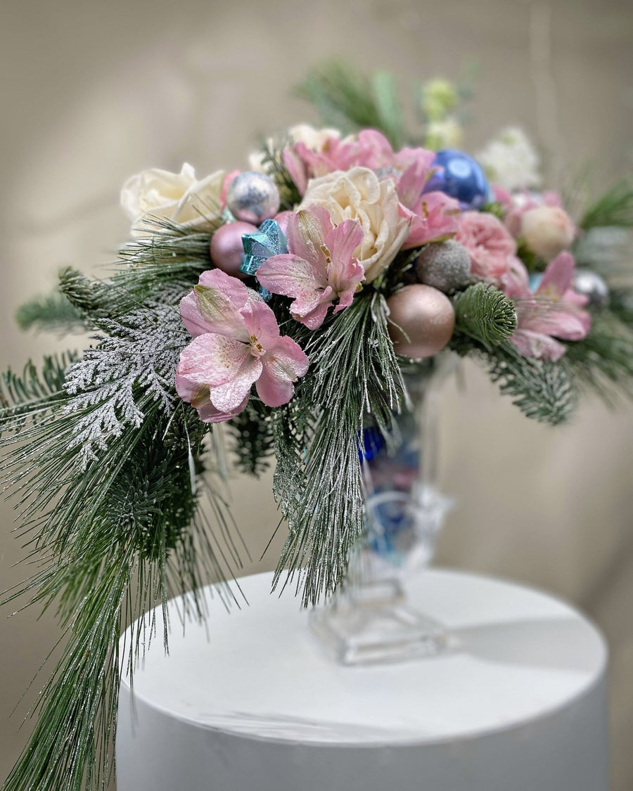 Christmas vase arrangement for table Snow-Kissed Grace - DJ flowers