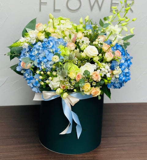 Gorgeous gesture box arrangement - DJ flowers