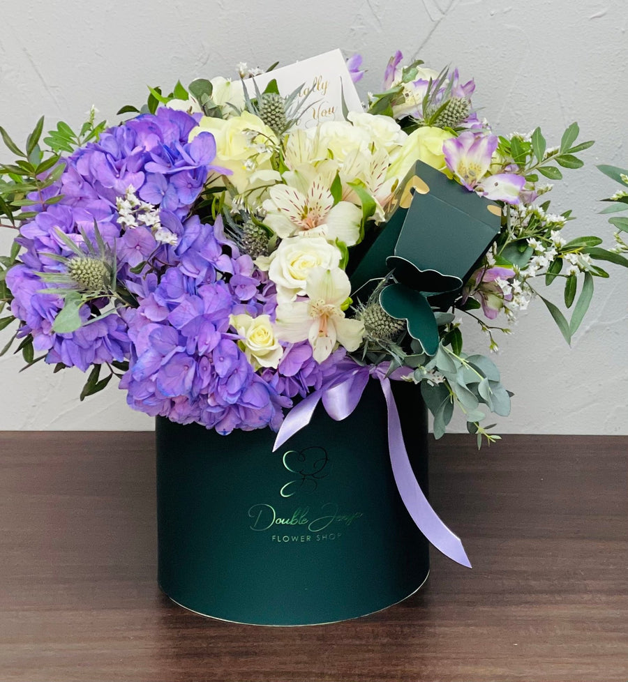 Purple touch box arrangement - DJ flowers