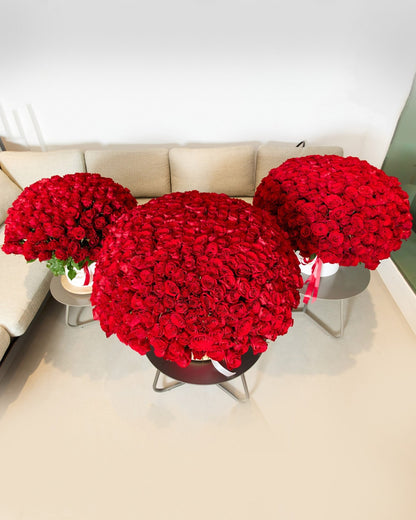 Red roses box arrangement Luxury Crimson Trio - DJ flowers