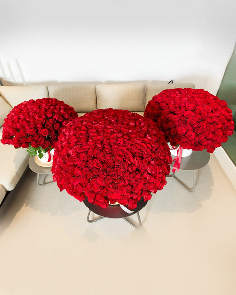 Red roses box arrangement Luxury Crimson Trio - DJ flowers