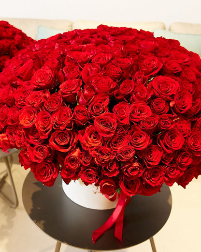 Red roses box arrangement Luxury Crimson Trio - DJ flowers